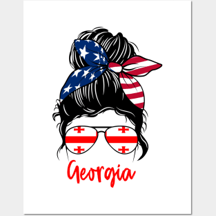 Georgia girl Messy bun , American Girl , Georgia Flag Posters and Art